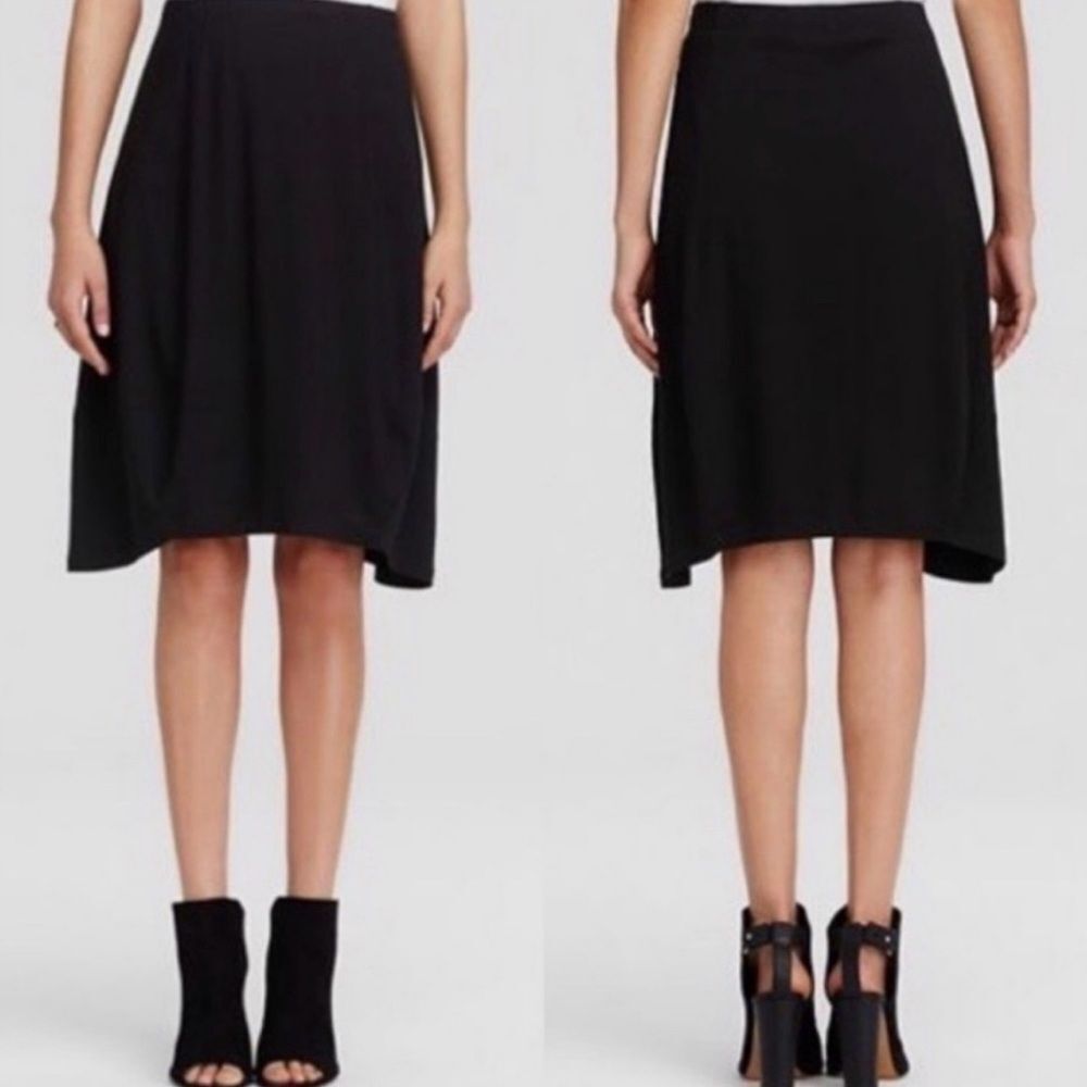 Eileen Fisher Black Asymmetric Hem Stretch Lagenlook Skirt Size Small